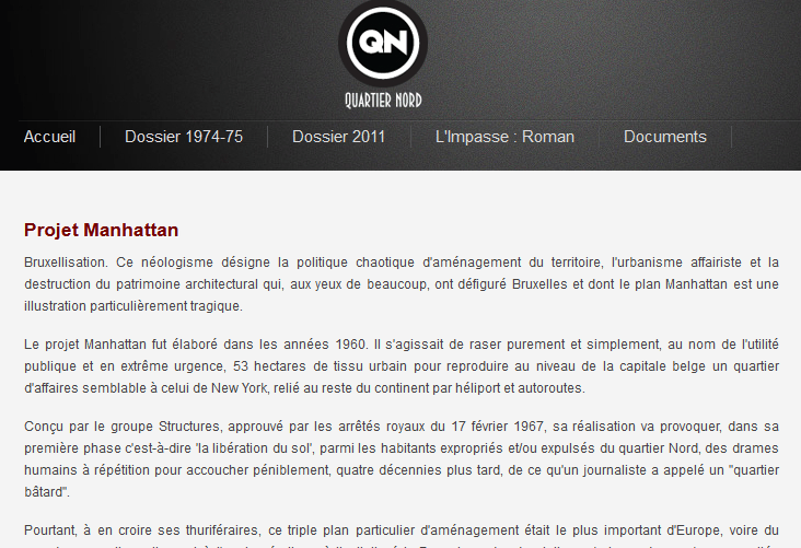 Site internet www.quartiernord.be réalisé par Albert Martens et Nicole Purnode. 